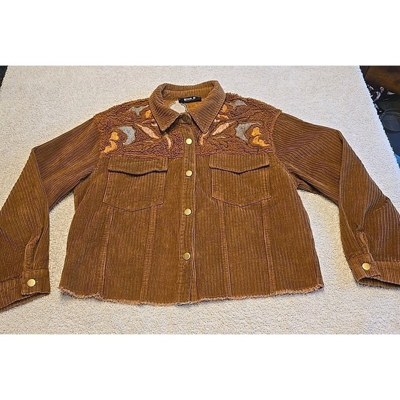 Blue B Women's Shacket Jacket Corduroy W/Sherpa Top Brown Rough Hem Sz L‎ Button - Picture 11 of 16